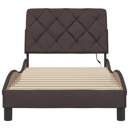 Bedframe met LED zonder matras 90x200 cm stof donkerbruin
