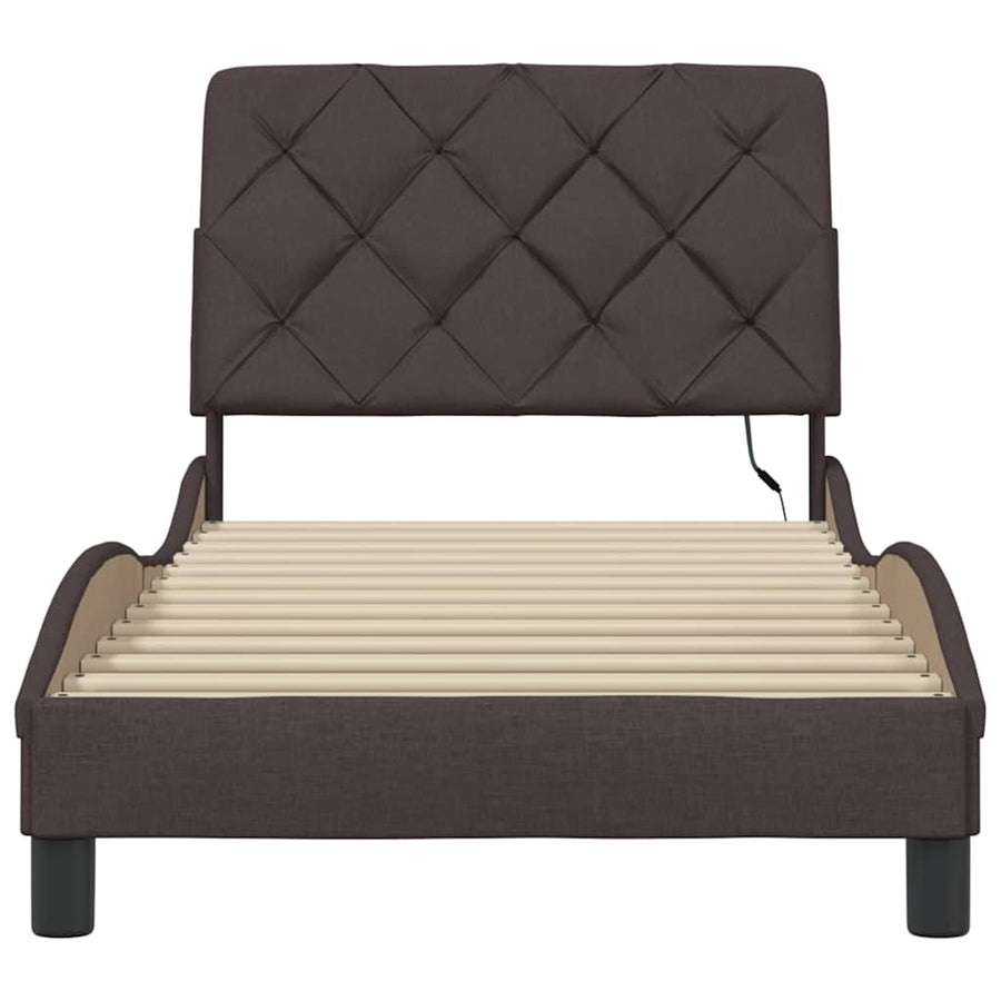 Bedframe met LED zonder matras 90x200 cm stof donkerbruin