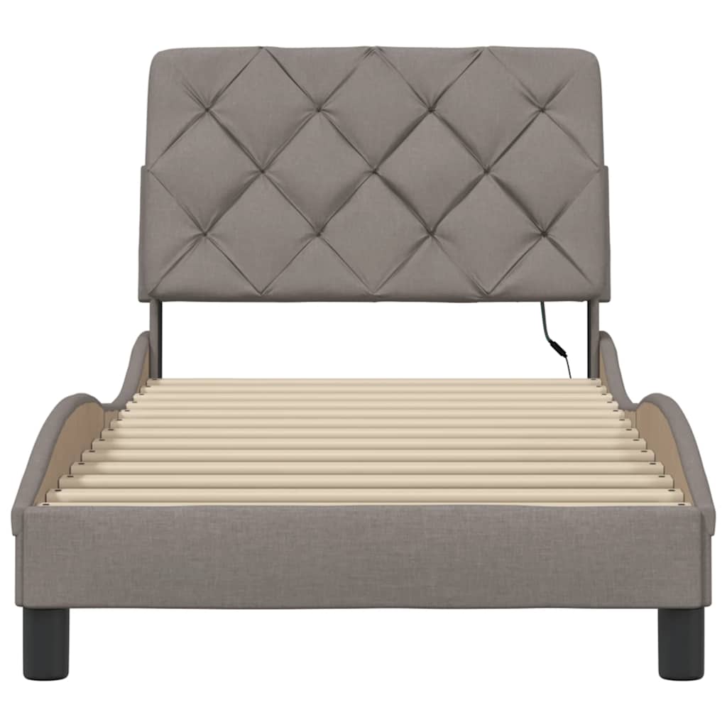 Bedframe met LED zonder matras 90x200 cm stof taupe