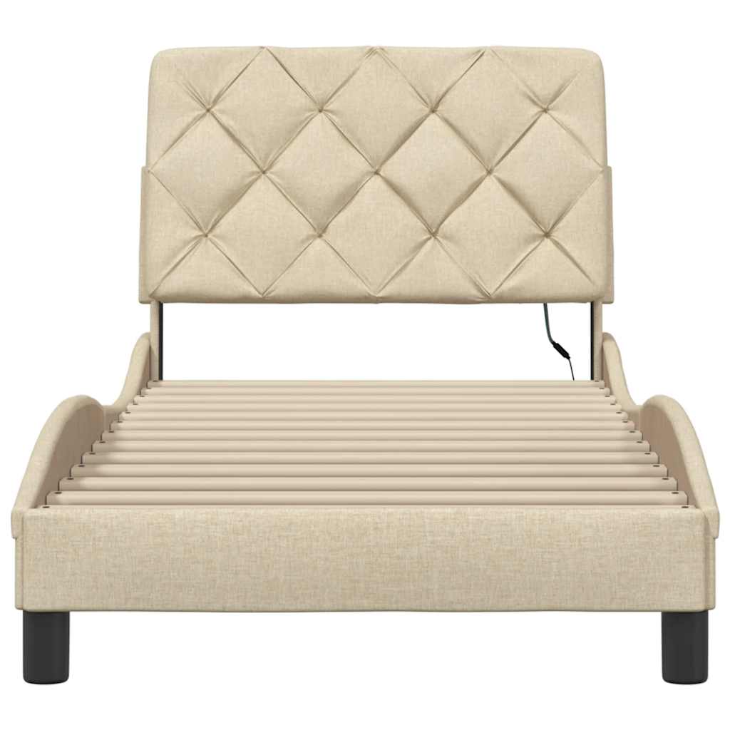 Bedframe met LED zonder matras 90x200 cm stof crèmekleurig
