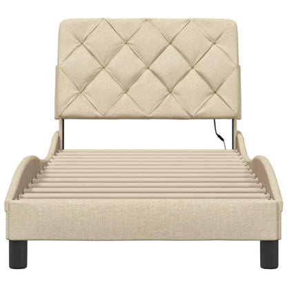 Bedframe met LED zonder matras 90x200 cm stof crèmekleurig