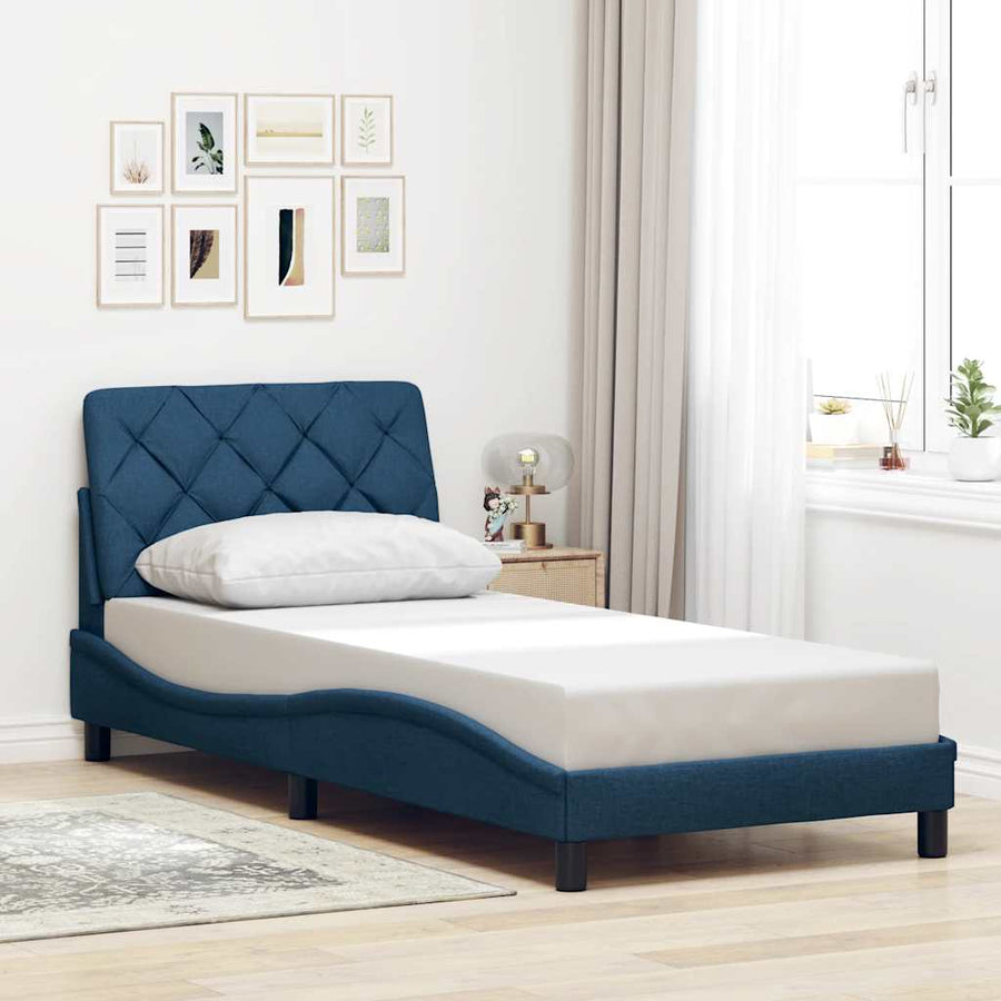 Bedframe met LED zonder matras 90x200 cm stof blauw