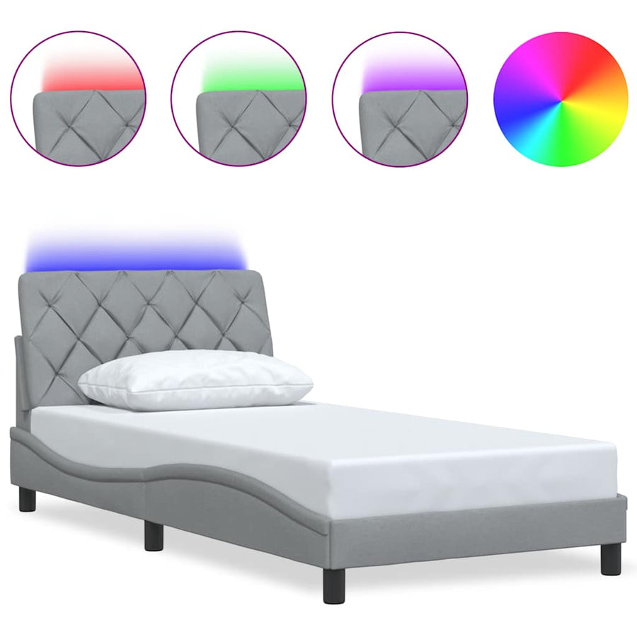 Bedframe met LED zonder matras stof 100x200 cm lichtgrijs