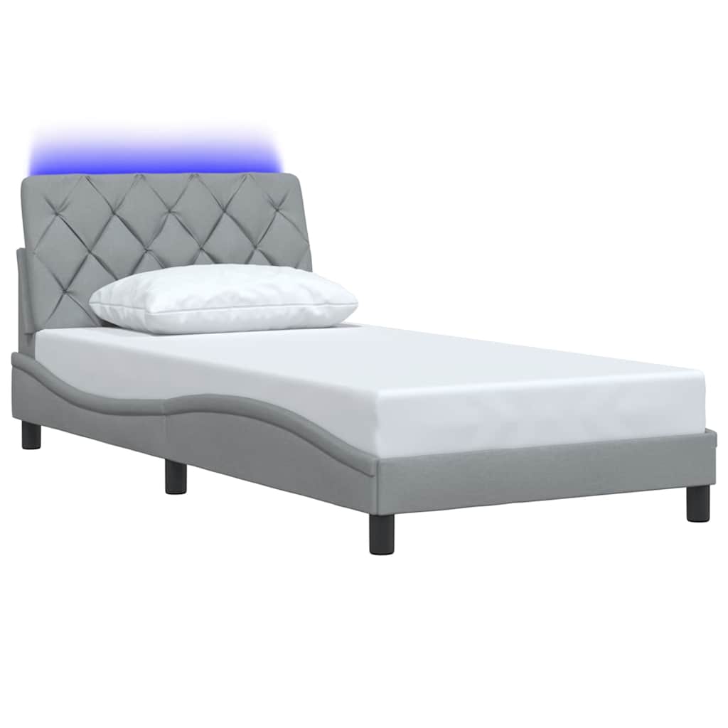 Bedframe met LED zonder matras stof 100x200 cm lichtgrijs