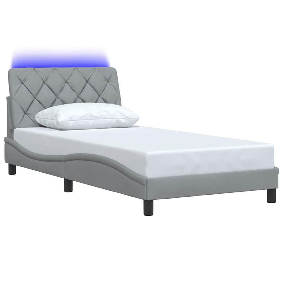 Bedframe met LED zonder matras stof 100x200 cm lichtgrijs
