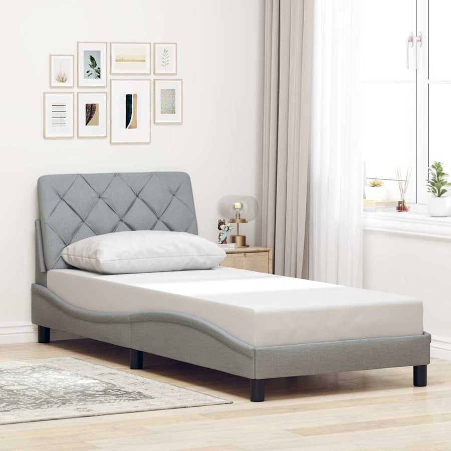 Bedframe met LED zonder matras stof 100x200 cm lichtgrijs