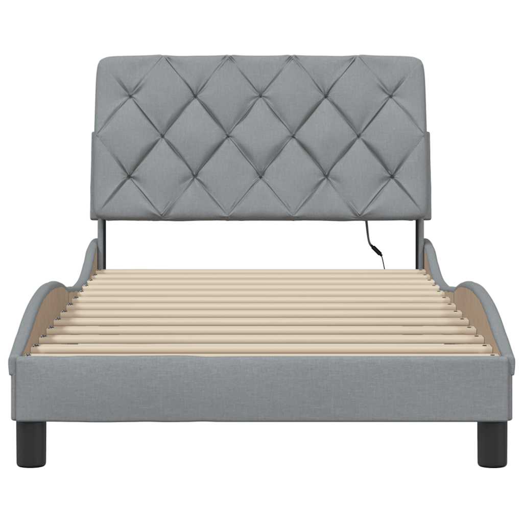 Bedframe met LED zonder matras stof 100x200 cm lichtgrijs