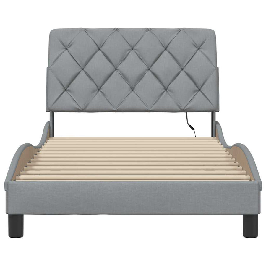 Bedframe met LED zonder matras stof 100x200 cm lichtgrijs