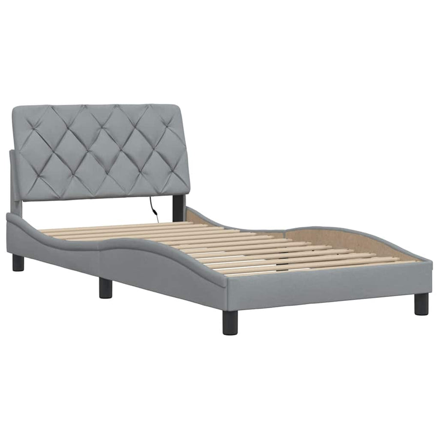 Bedframe met LED zonder matras stof 100x200 cm lichtgrijs