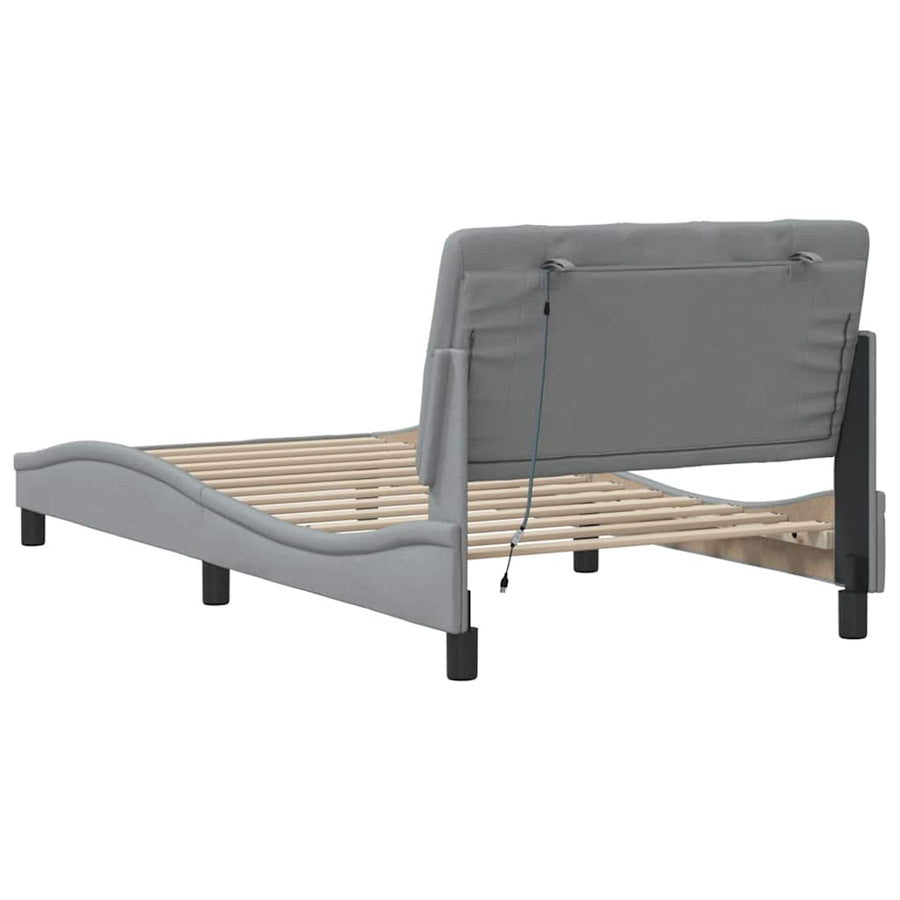 Bedframe met LED zonder matras stof 100x200 cm lichtgrijs