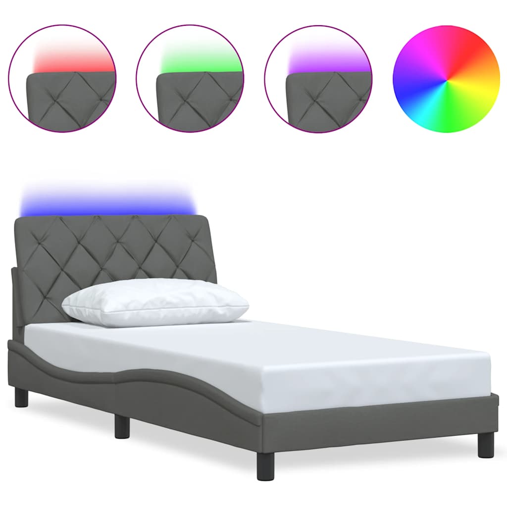 Bedframe met LED zonder matras 100x200 cm stof donkergrijs