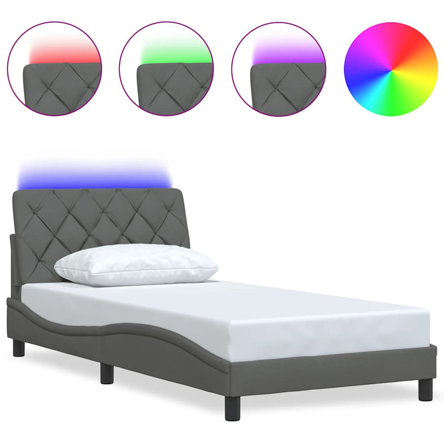 Bedframe met LED zonder matras 100x200 cm stof donkergrijs