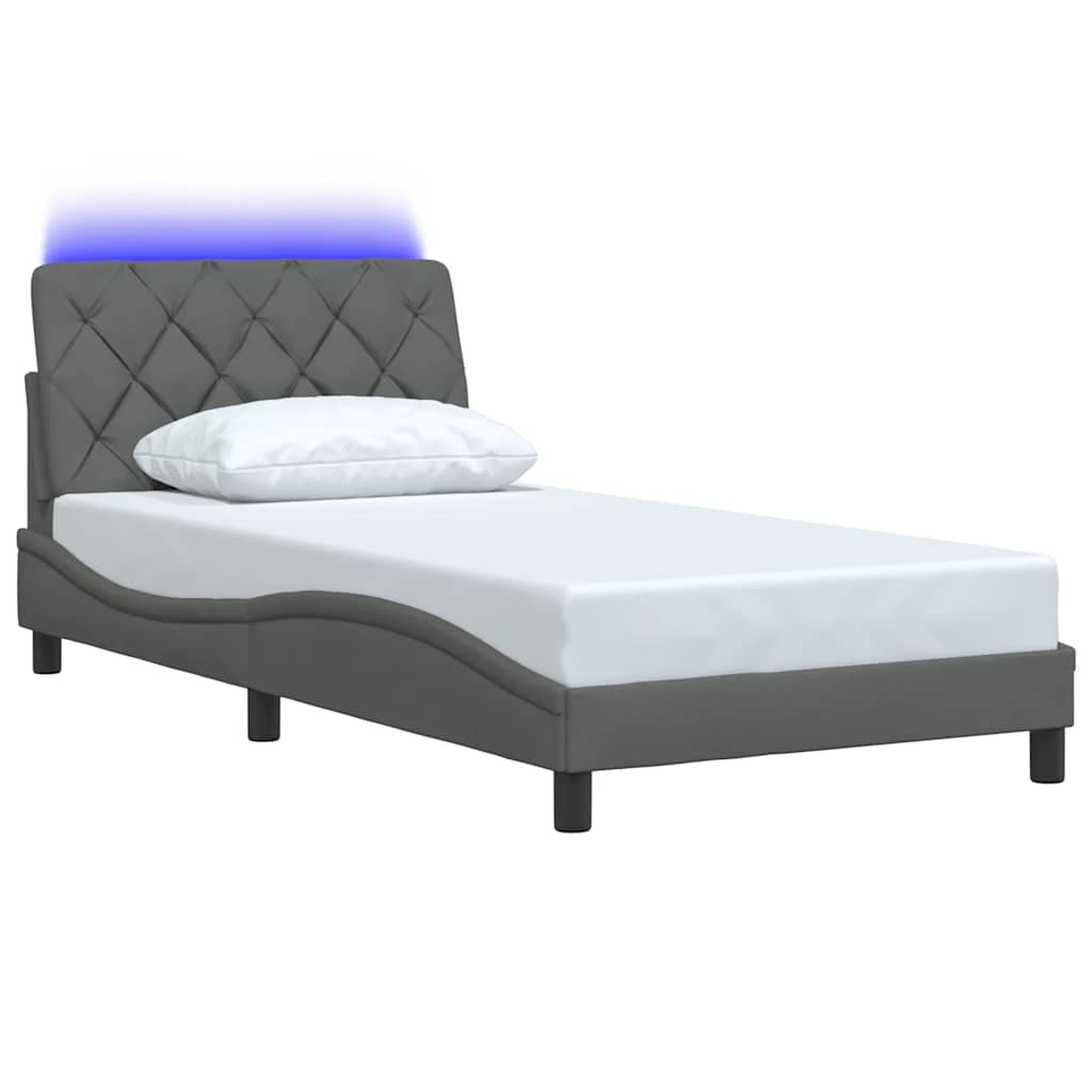 Bedframe met LED zonder matras 100x200 cm stof donkergrijs