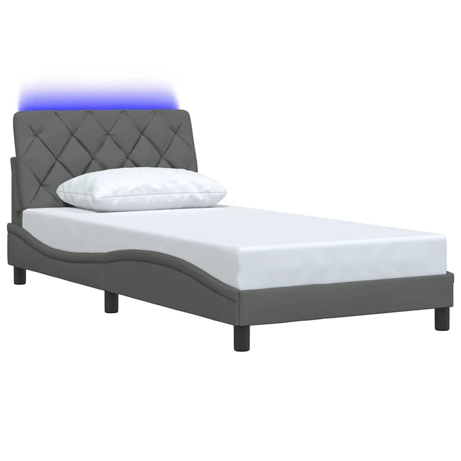 Bedframe met LED zonder matras 100x200 cm stof donkergrijs