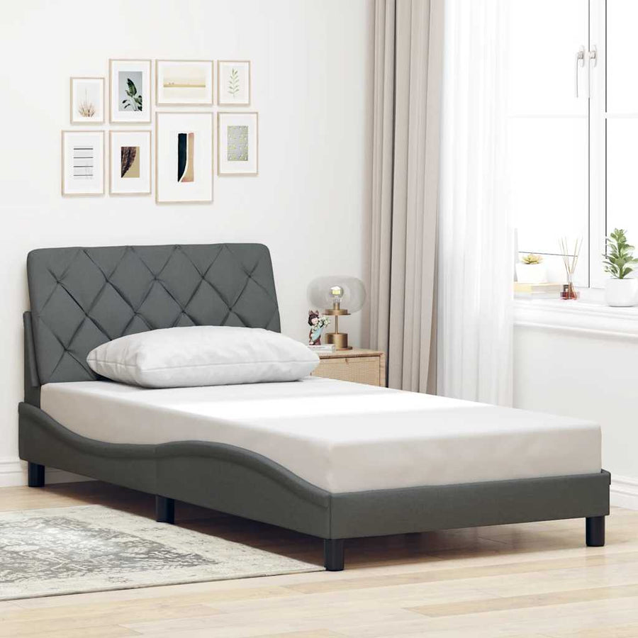 Bedframe met LED zonder matras 100x200 cm stof donkergrijs