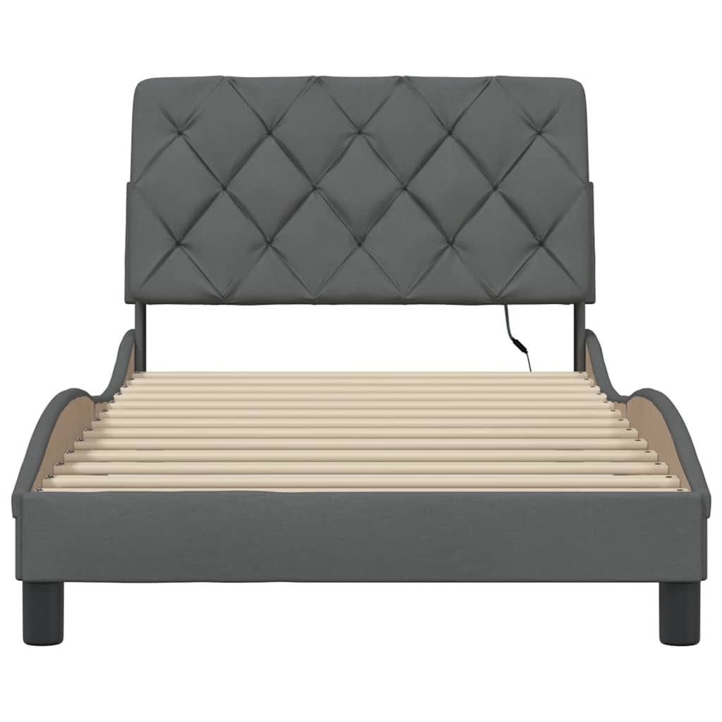 Bedframe met LED zonder matras 100x200 cm stof donkergrijs