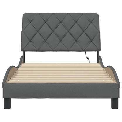 Bedframe met LED zonder matras 100x200 cm stof donkergrijs