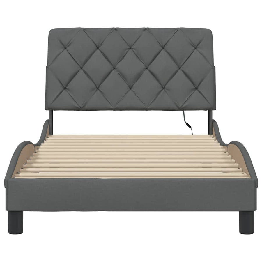 Bedframe met LED zonder matras 100x200 cm stof donkergrijs