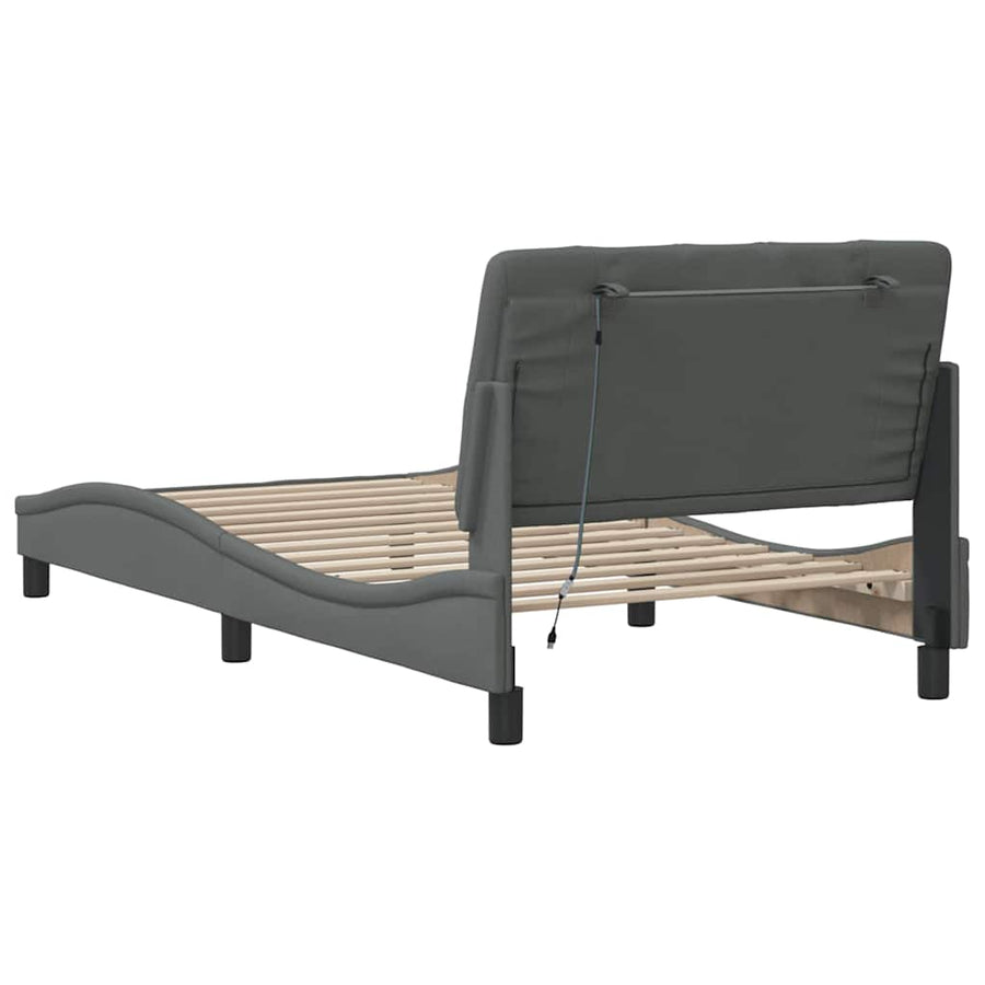 Bedframe met LED zonder matras 100x200 cm stof donkergrijs