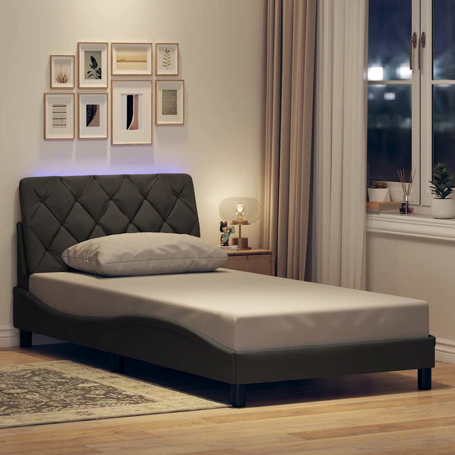 Bedframe met LED zonder matras 100x200 cm stof donkergrijs
