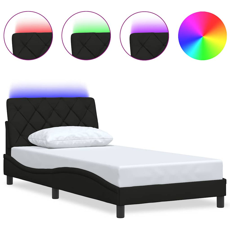 Bedframe met LED zonder matras 100x200 cm stof zwart
