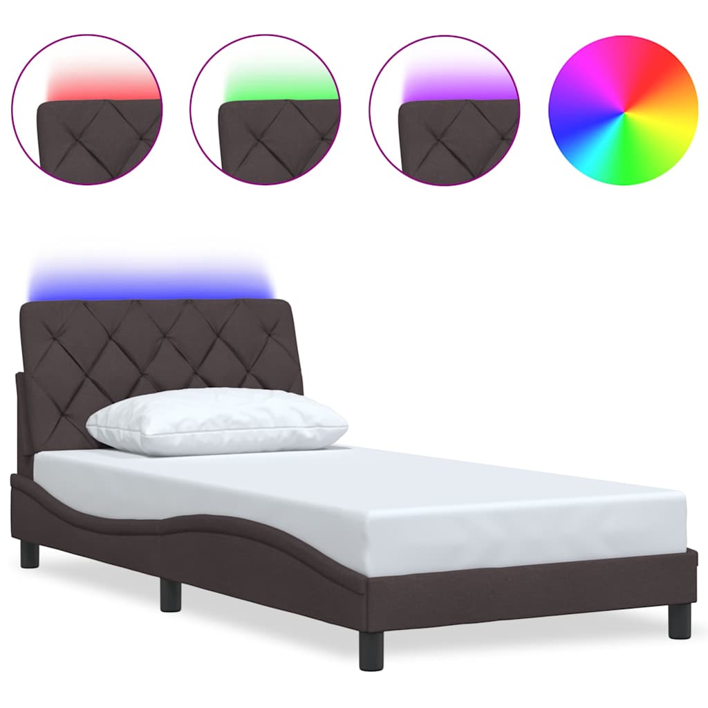 Bedframe met LED zonder matras 100x200 cm stof donkerbruin