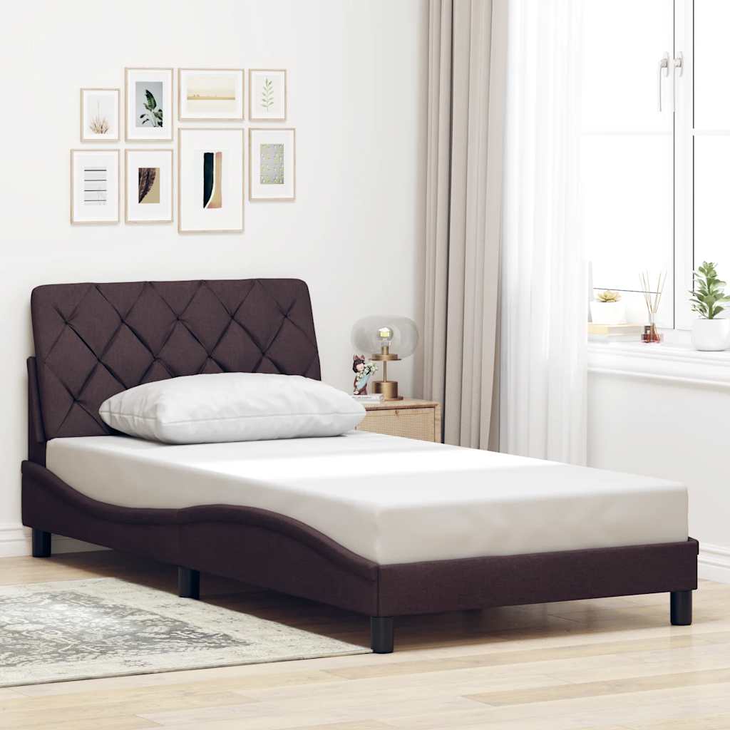 Bedframe met LED zonder matras 100x200 cm stof donkerbruin