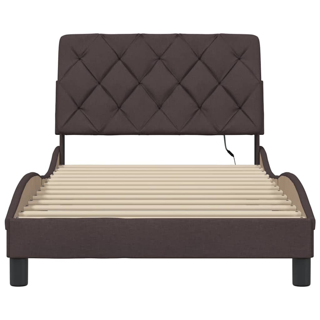 Bedframe met LED zonder matras 100x200 cm stof donkerbruin