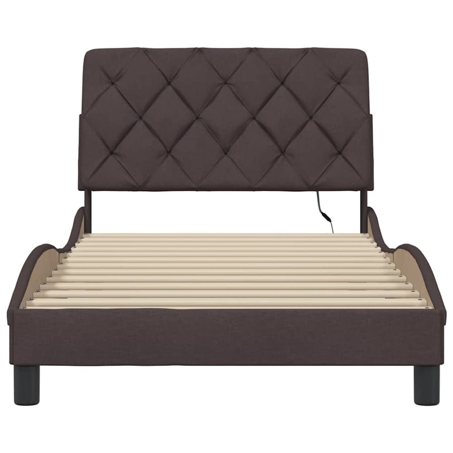 Bedframe met LED zonder matras 100x200 cm stof donkerbruin