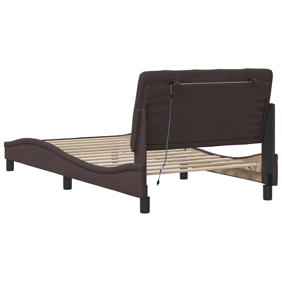 Bedframe met LED zonder matras 100x200 cm stof donkerbruin
