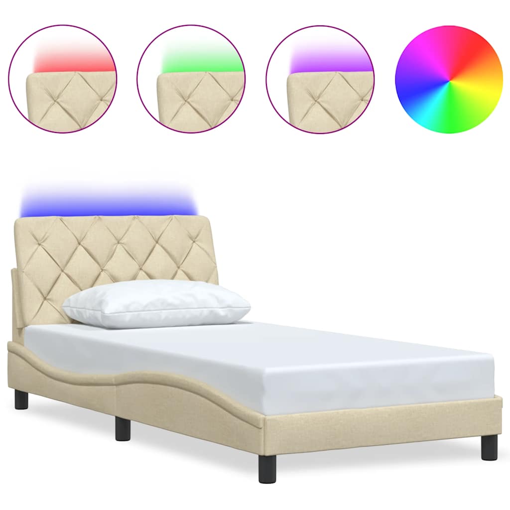 Bedframe met LED zonder matras 100x200 cm stof crème