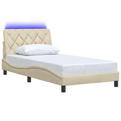 Bedframe met LED zonder matras 100x200 cm stof crème