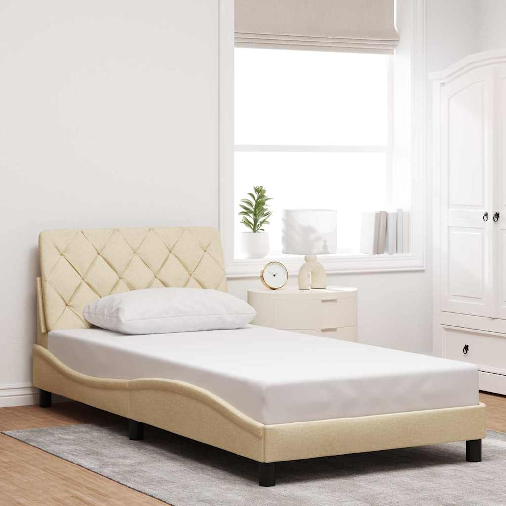 Bedframe met LED zonder matras 100x200 cm stof crème