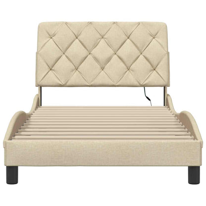 Bedframe met LED zonder matras 100x200 cm stof crème