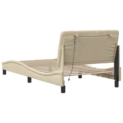 Bedframe met LED zonder matras 100x200 cm stof crème