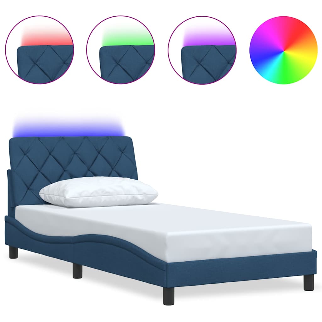 Bedframe met LED zonder matras 100x200 cm stof blauw