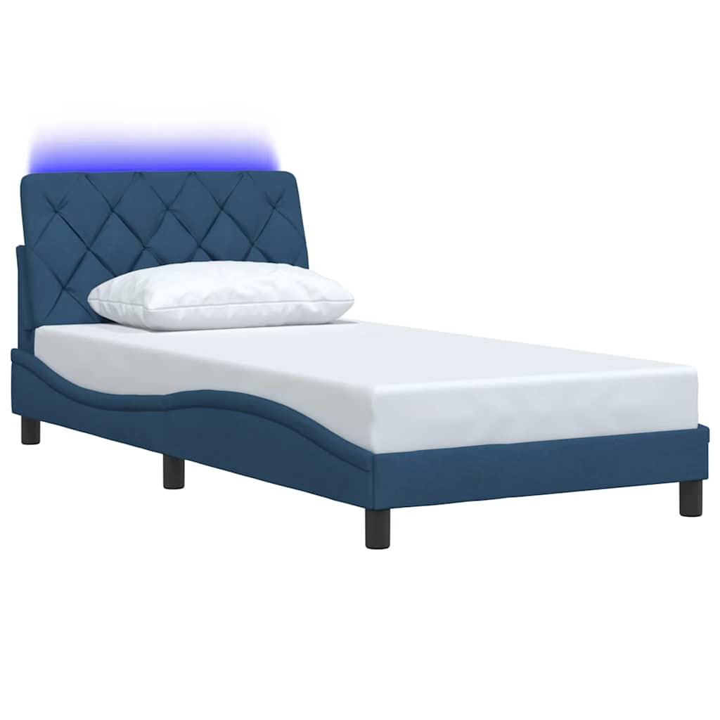 Bedframe met LED zonder matras 100x200 cm stof blauw