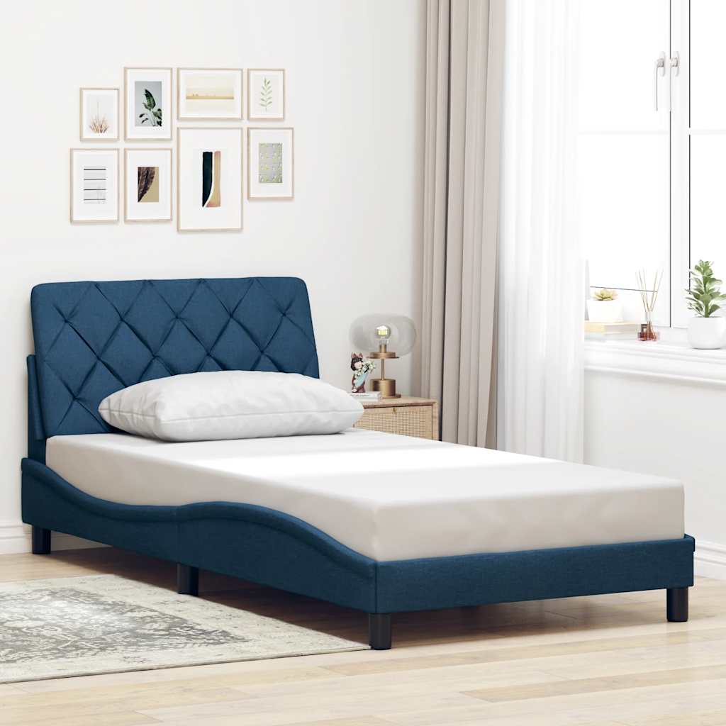Bedframe met LED zonder matras 100x200 cm stof blauw