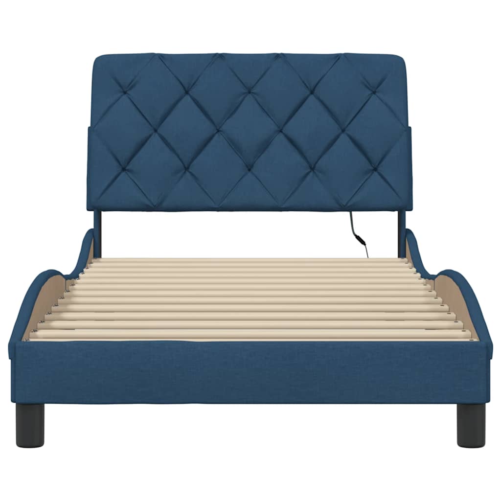 Bedframe met LED zonder matras 100x200 cm stof blauw