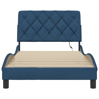 Bedframe met LED zonder matras 100x200 cm stof blauw