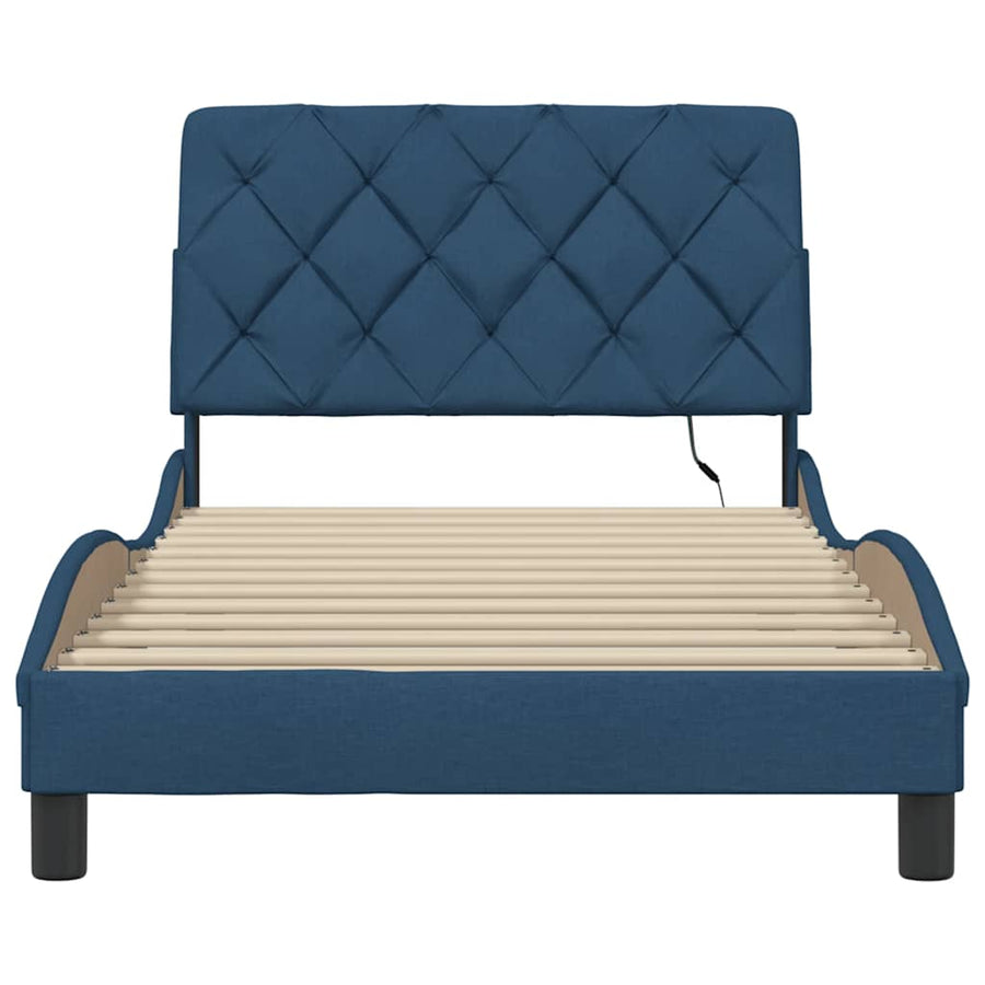 Bedframe met LED zonder matras 100x200 cm stof blauw