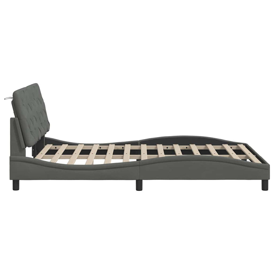 Bedframe met LED zonder matras 120x200 cm stof donkergrijs