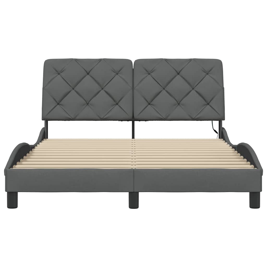 Bedframe met LED zonder matras 120x200 cm stof donkergrijs