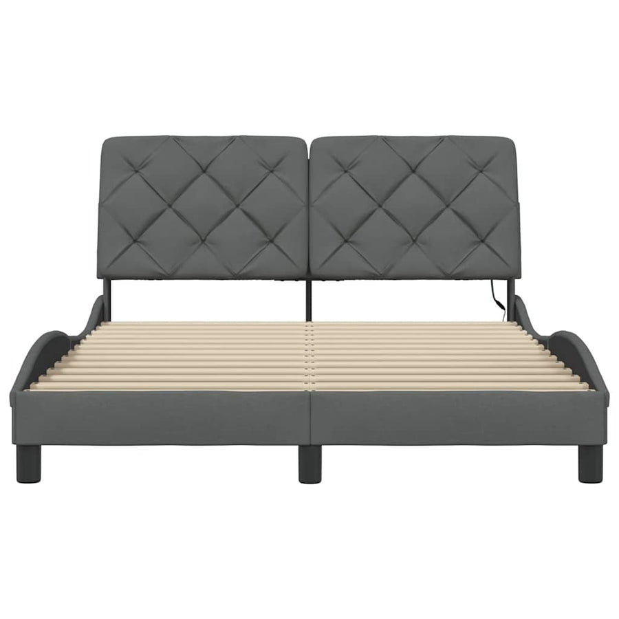 Bedframe met LED zonder matras 120x200 cm stof donkergrijs