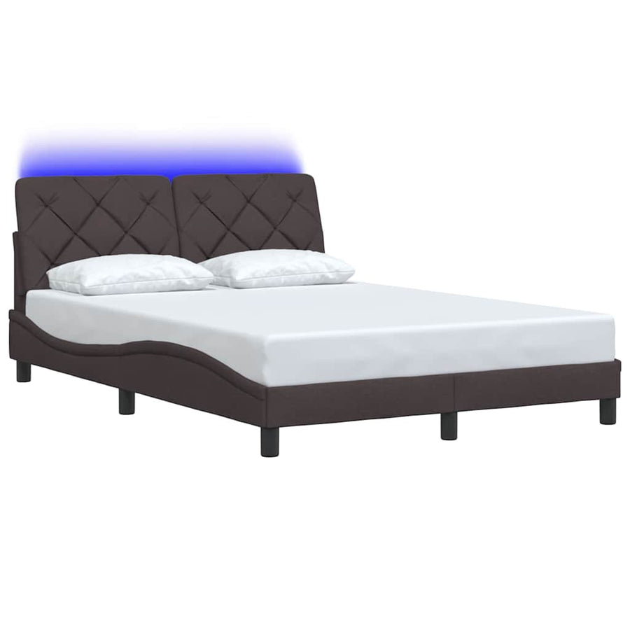 Bedframe met LED zonder matras 120x200 cm stof donkerbruin