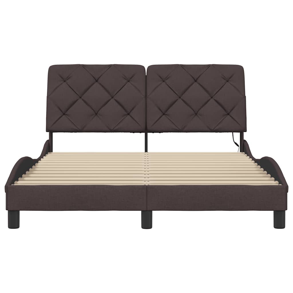 Bedframe met LED zonder matras 120x200 cm stof donkerbruin