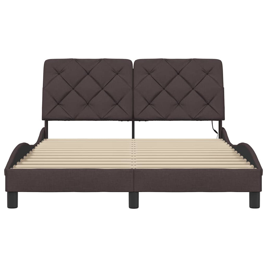 Bedframe met LED zonder matras 120x200 cm stof donkerbruin