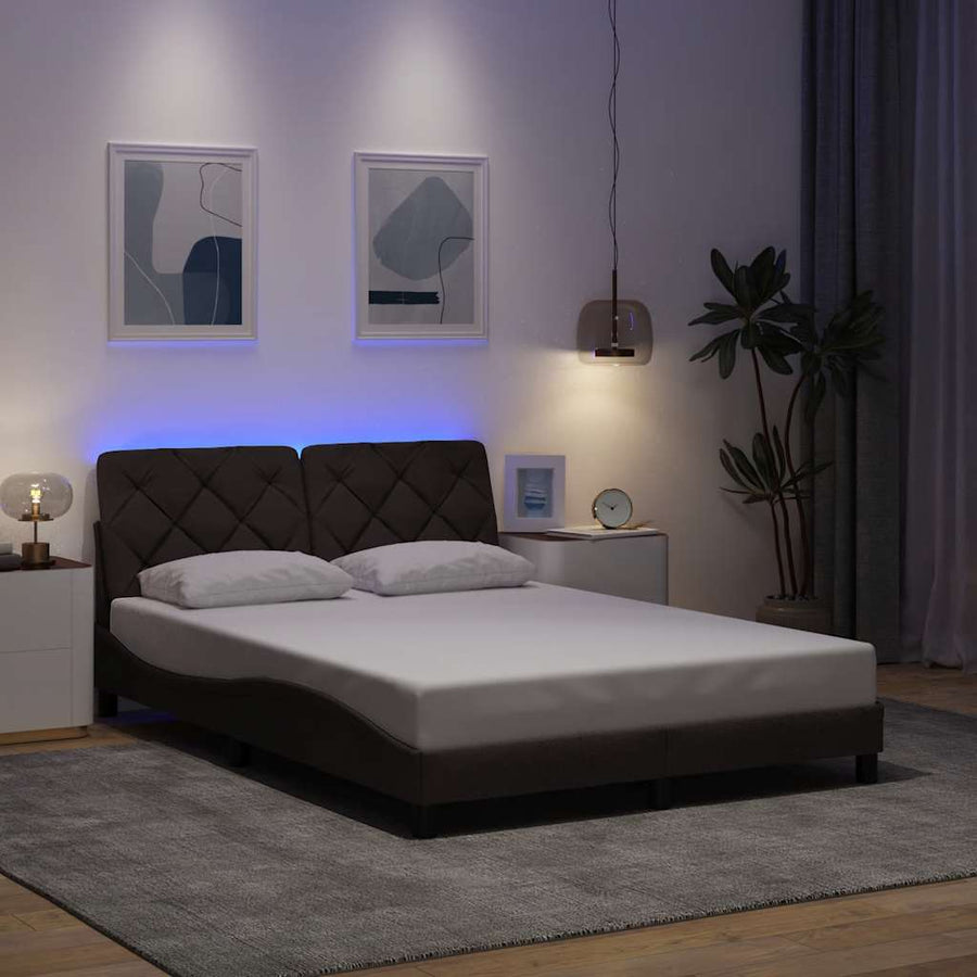 Bedframe met LED zonder matras 120x200 cm stof donkerbruin