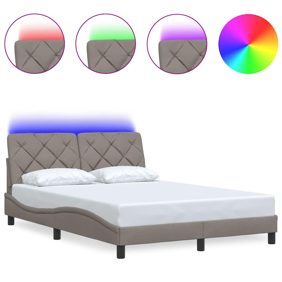 Bedframe met LED zonder matras 120x200 cm stof taupe