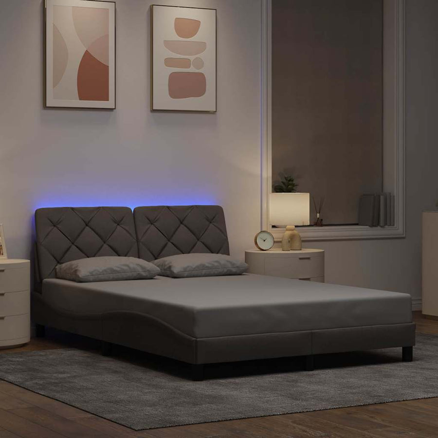 Bedframe met LED zonder matras 120x200 cm stof taupe